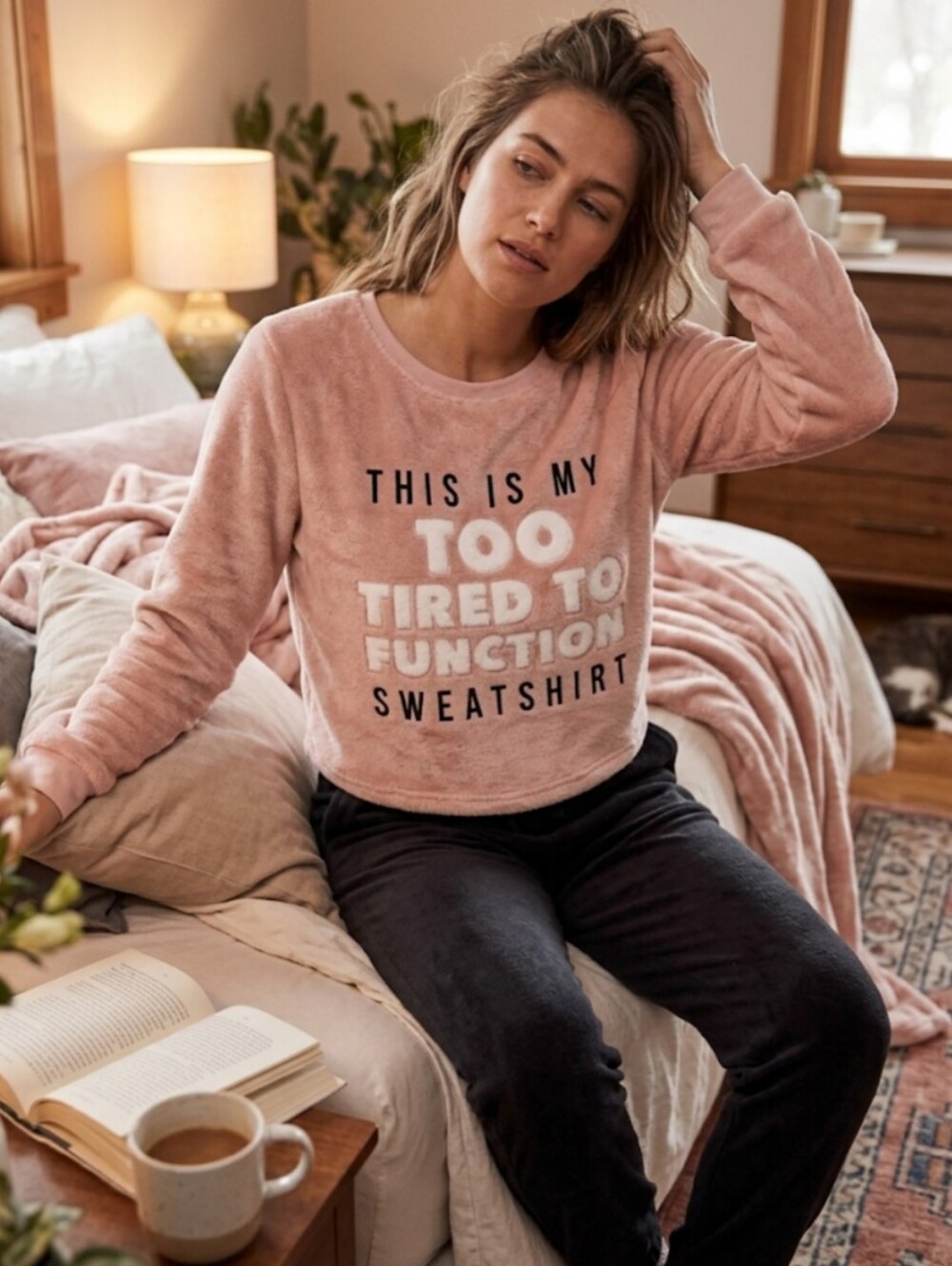 🌸 NWOT ULTRA-COZY Hybrid Fuzzy Pajama Swetshirt - Size L 🌸